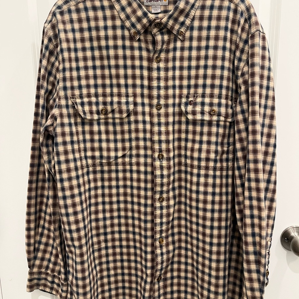 Carhartt Men's Plaid Pocket Shirt Size Large - Brown and Cream